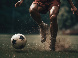 Fototapeta premium kicking the ball. generative ai