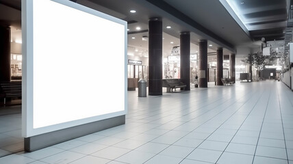 Large blank billboard inside shopping mall. Space for product advertisement display and marketing and promotion mock up for businesses.
