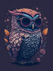 A Owl wearing trendy sunglasses. AI generated illustration