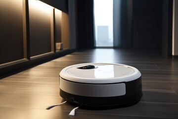 High tech robot vacuum cleaner effortlessly tidies up the space Generative AI