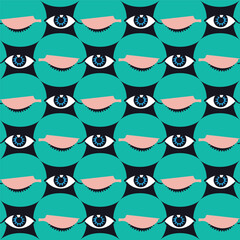 Fototapeta premium Abstract Eyes Geometric Cartoon Eyes Seamless Pattern Vintage Open Close Eyes Dots Trendy Fashion Design Hand Drawn Style