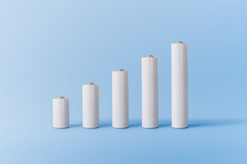 Various white batteries on blue surface