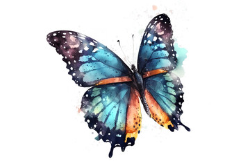 Fototapeta na wymiar flying butterfly painted with watercolors isolated on a white background. Generative AI