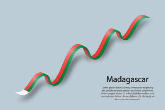 Waving ribbon or banner with flag of Madagascar