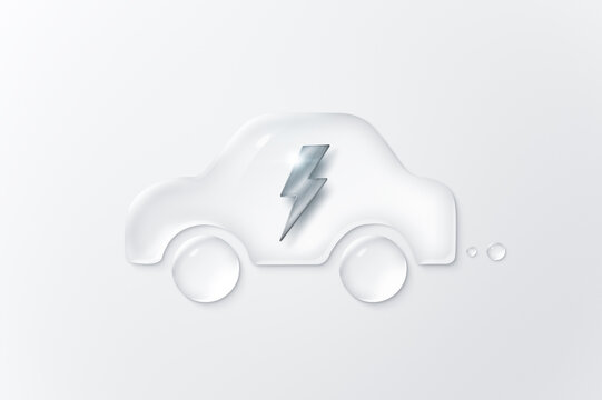 Shiny lightning in transparent car shaped water drop