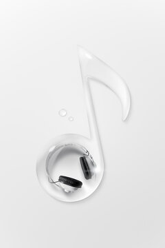 Set of wireless headphones in note shaped water drop