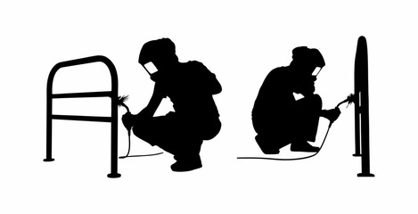 vector set of silhouettes of men welding