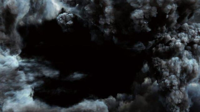 Cloud Storm and Lightning on Black Background. 3D rendering. Storm clouds and lightning fly in dark background.