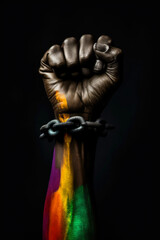 Fototapeta na wymiar An artistic photo of black people's rights. Raised fist. Black Lives Matter. Generative AI