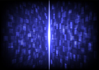 Abstract Perspective Background - Futuristic Technology Square matrix overlapping several layers. In the center there is a beam of light and a circle of light. blue gradient background