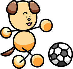 サッカーをするわんまるのイラスト　犬
