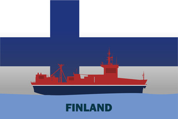 Sea transport with Finland flag, bulk carrier or big ship on sea, cargo and logistics