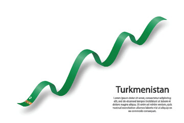 Waving ribbon or banner with flag of Turkmenistan