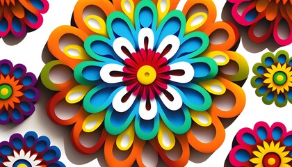 Fototapeta na wymiar 3D Traditional african neon flower pattern, Generative AI