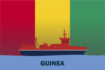 Sea transport with Guinea flag, bulk carrier or big ship on sea, cargo and logistics