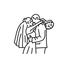 The newlyweds embrace black line icon.