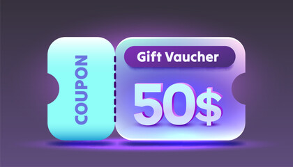 Coupon special voucher 50 dollar, Check banner special offer. Vector illustration