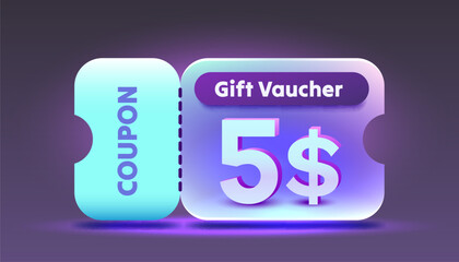 Coupon special voucher 5 dollar, Check banner special offer. Vector illustration