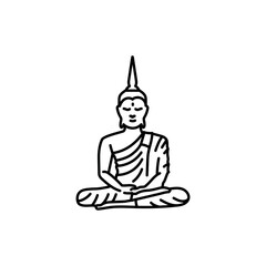 Buddha statue black line icon. Buddhism religion.