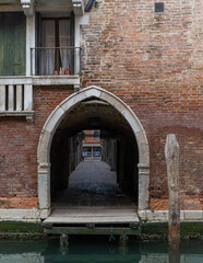 architectural detail of a building facade in Venice, Itally