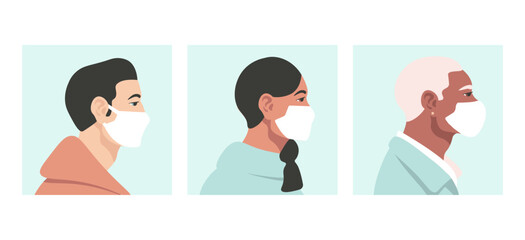 Covid 19 person in protective coronavirus mask girl with braided braid in mask flat vector illustration