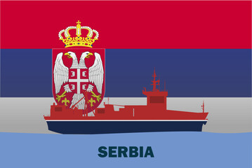 Sea transport with Serbia flag, bulk carrier or big ship on sea, cargo and logistics