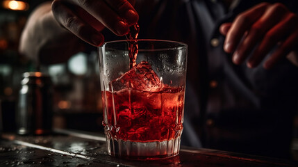 barman pouring pink cocktail at the bar. Generative AI.