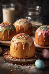 Easter Cake. Traditional ring marble cake withe easter decotation.