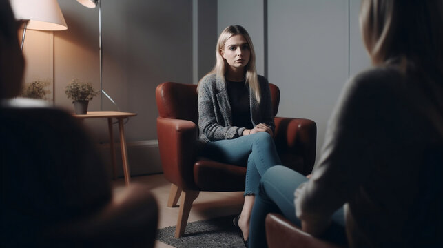 hypnosis session in psychologist's office. Generative AI.