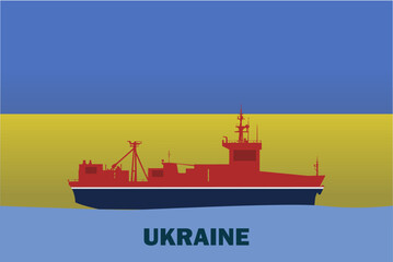 Sea transport with Ukraine flag, bulk carrier or big ship on sea, cargo and logistics