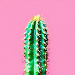 Naklejka premium Plant creative concept vivid colors, fresh prickly cactus plant close up on background. Tropical summer desert plant. Generative AI.