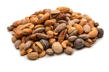 A group of almonds, pistachios, walnuts, macadamia, cashews.