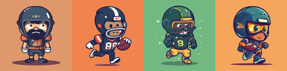 Flat color vector of happy American football players set collection