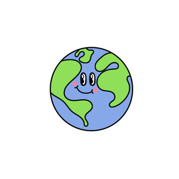 cartoon character earth globe. world earth day celebration hand drawn vector.