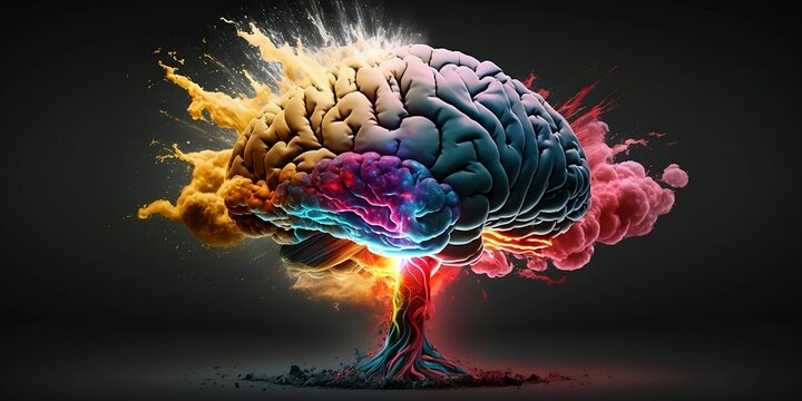 Concept art of a human brain exploding with knowledge and creativity. Generative AI