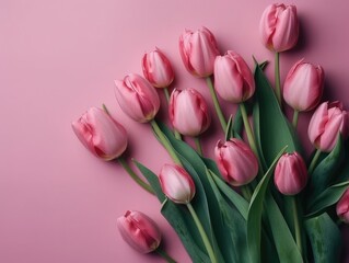 Obraz premium Pink Tulips Feminine Floral Wallpaper and Greeting Card banner