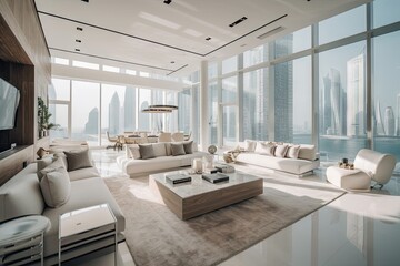 Fototapeta na wymiar Yacht Views from Luxurious Penthouse in Dubai Marina. Generative AI