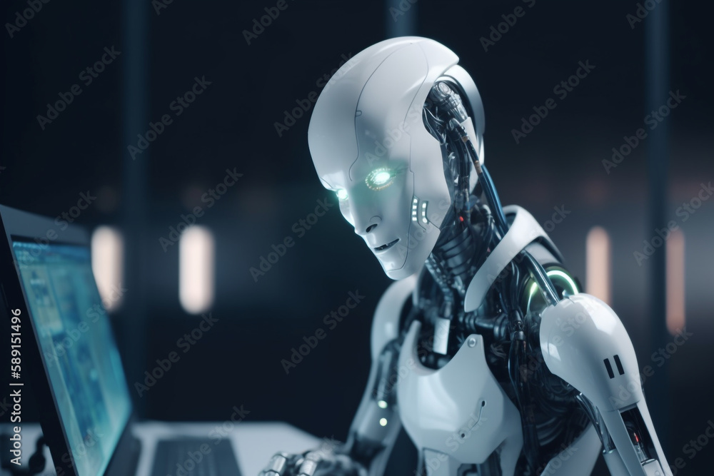 Poster ai chatbots work and chat in computers, generative ai