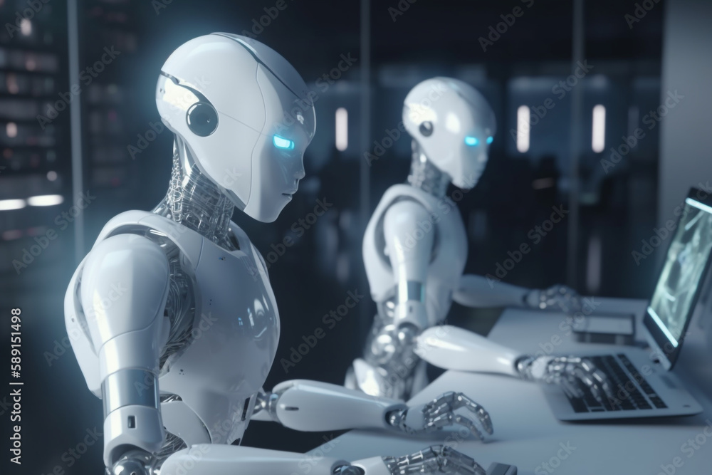 Poster ai chatbots work and chat in computers, generative ai