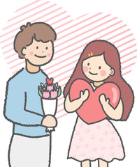 Hand drawn illustration of man and woman on valentines day date