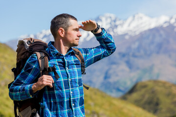 hiker looking at the horizon. Wanaka lake. New Zealand
