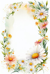 Obraz premium Vertical Floral Frame, Watercolor Flowers, Illustration, Generative AI
