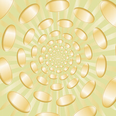 cash flow. gold coins in a whirlpool. a poster to attract the energy of money, wealth. egregor. feng shui. print, cover. vector illustration.