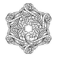 Black and white ethnic mandala pattern. Antistress coloting page.
