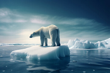 Isolated Polar Bear on Iceberg, generative ai