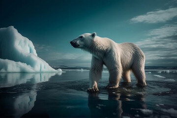 Obraz na płótnie Canvas Isolated Polar Bear on Iceberg, generative ai