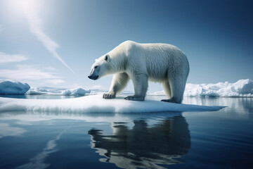 Obraz na płótnie Canvas Polar bear on ice floe from melting iceberg. Generative AI