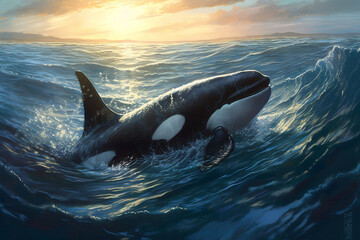orcas or killer whales, generative ai - obrazy, fototapety, plakaty