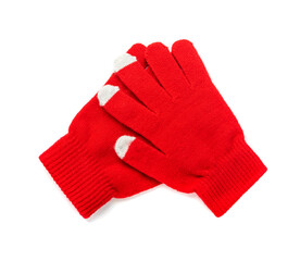 Warm Gloves Isolated, Season Clothing, Soft Red Glove, Warm Gloves on White