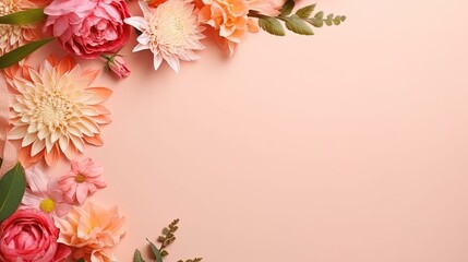 Copyspace background with floral decor. Wallpaper template created using generative AI Tools.